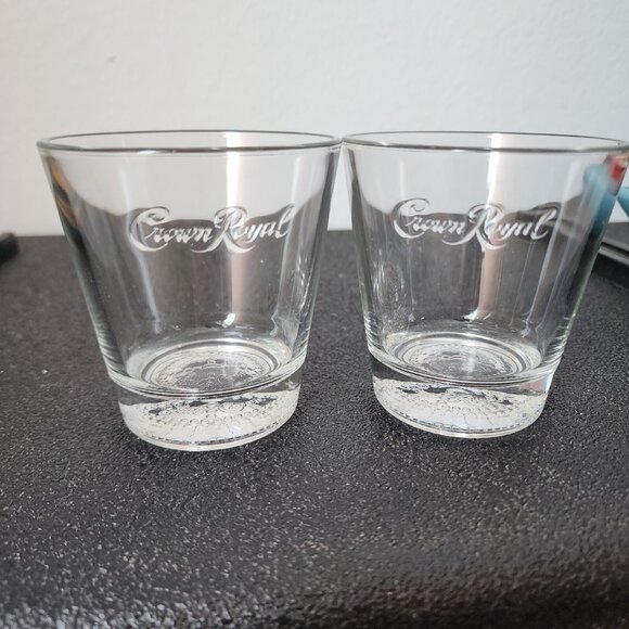 2 Crown Royal Whiskey Old Fashion Rocks Glasses base embossed bubbles + logo - Picture 1 of 10